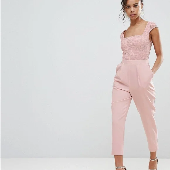 ASOS Pants Jumpsuits Asos Petite Lace Top Jumpsuit With
